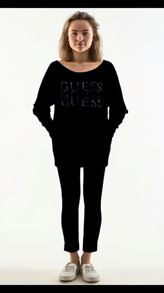Guess Women Long Sleeve Wide Neck Black Pullover