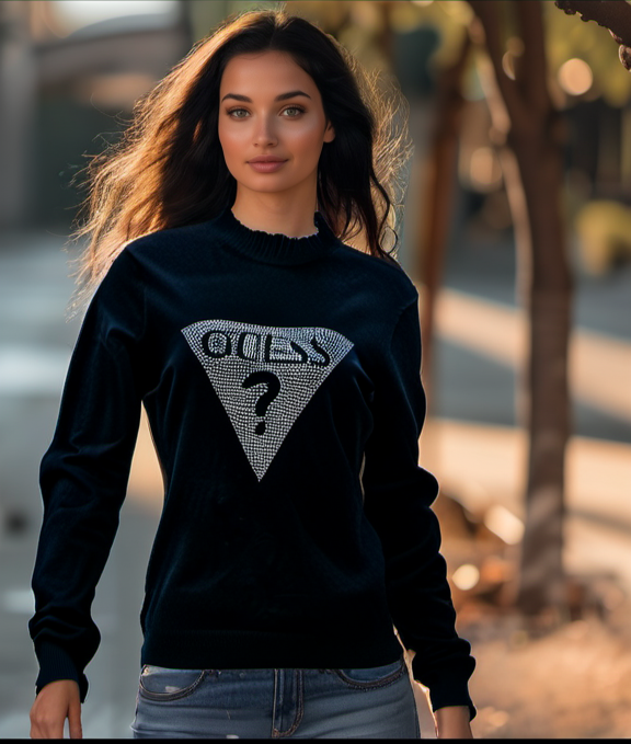 Guess Women Long Sleeve Black Pullover - Medium