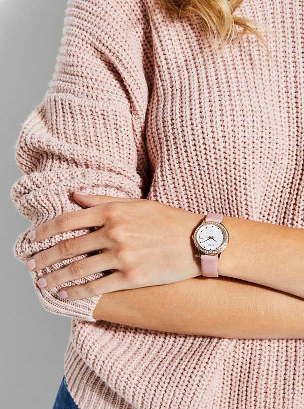 Guess Women Analogue Quartz Watch with Pink Leather Strap U1150L3 - 3alababak