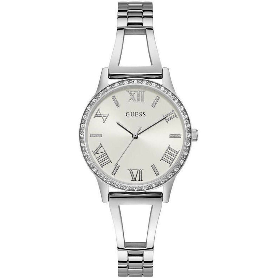 GUESS W1208L1 WOMEN'S ANALOG QUARTZ CRYSTAL SILVER STAINLESS STEEL STRAP WATCH - 3alababak