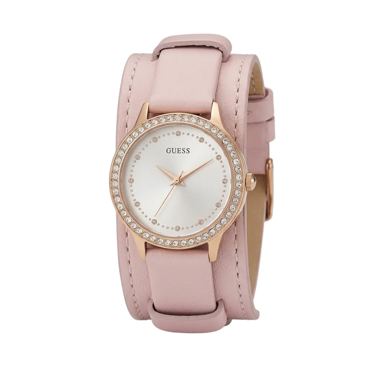 Guess Women Analogue Quartz Watch with Pink Leather Strap U1150L3