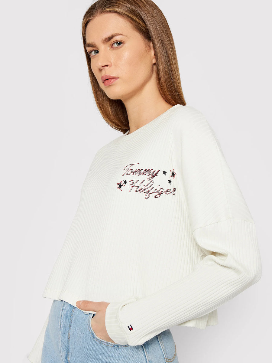 Tommy Hilfiger Women's LS Crop Top, Ivory , XS - 3alababak