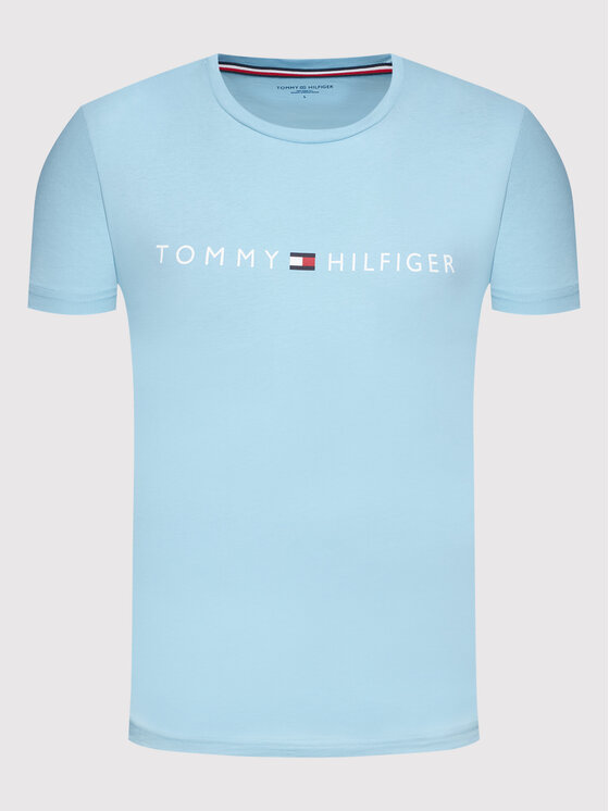 Tommy Hilfiger Men's Cn Short Sleeves Logo T-shirt Blue Regular Fit Size Large - 3alababak