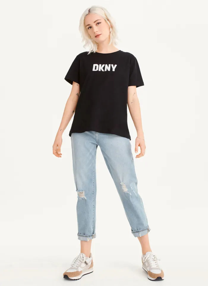 DKNY SPORTSWEAR Women's Missy W3276cna, S/S Logo Tee XL - White - 3alababak
