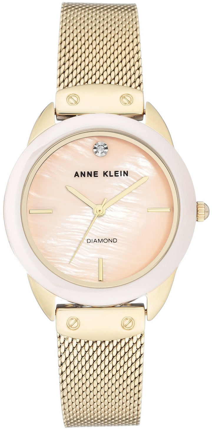 Anne Klein Women's AK/3258LPGB Diamond Dial Mesh Bracelet Watch with Ceramic Bezel - 3alababak