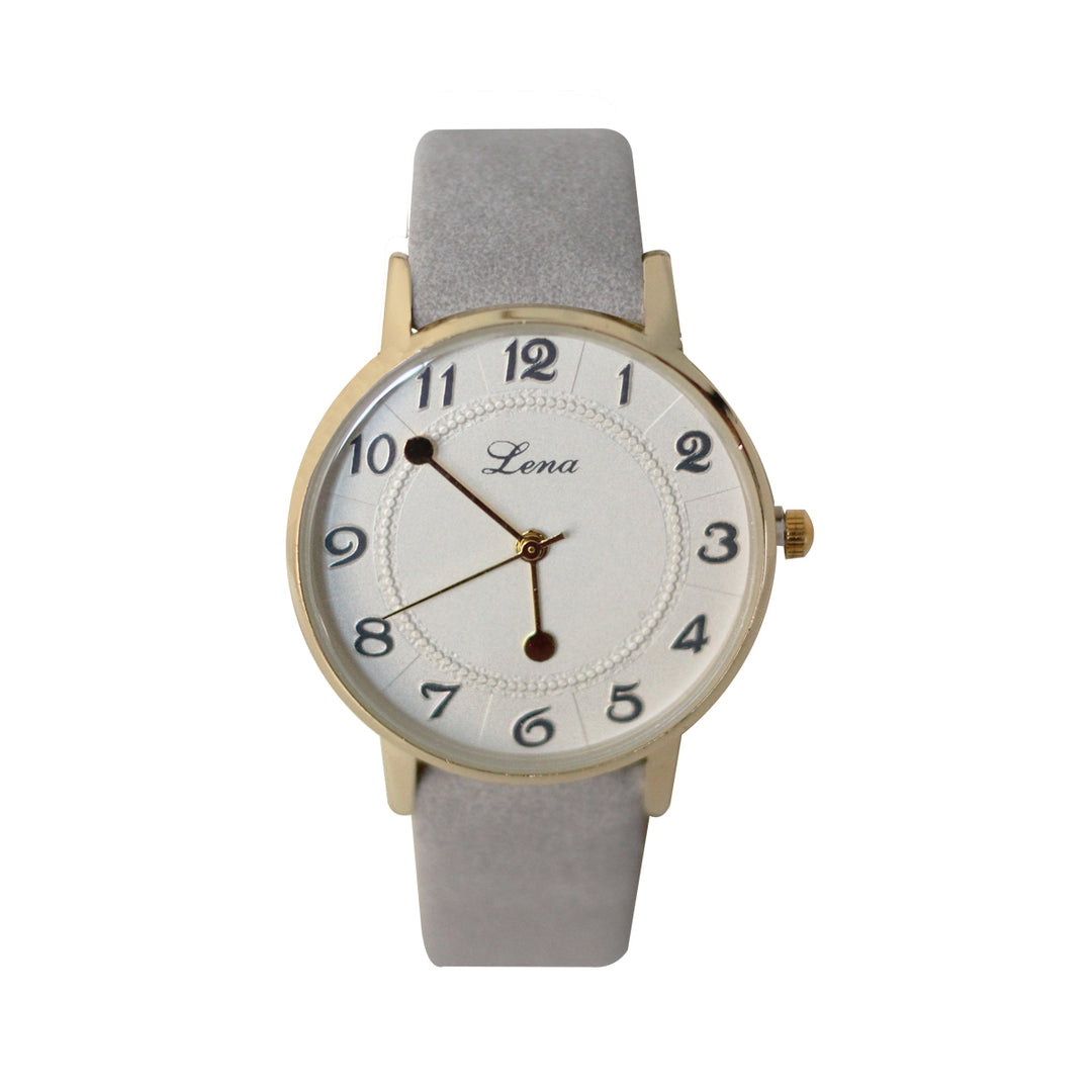 Lena Casual Analog Leather Watch For Women - Grey - 3alababak