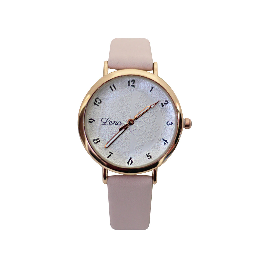Lena Casual Analog Leather Watch For Women - Pink - 3alababak