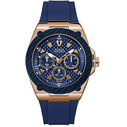 Guess Men's Comfortable Iconic Blue Stain Resistant Watch with Rose Gold-Tone Model U1049G2 - 3alababak