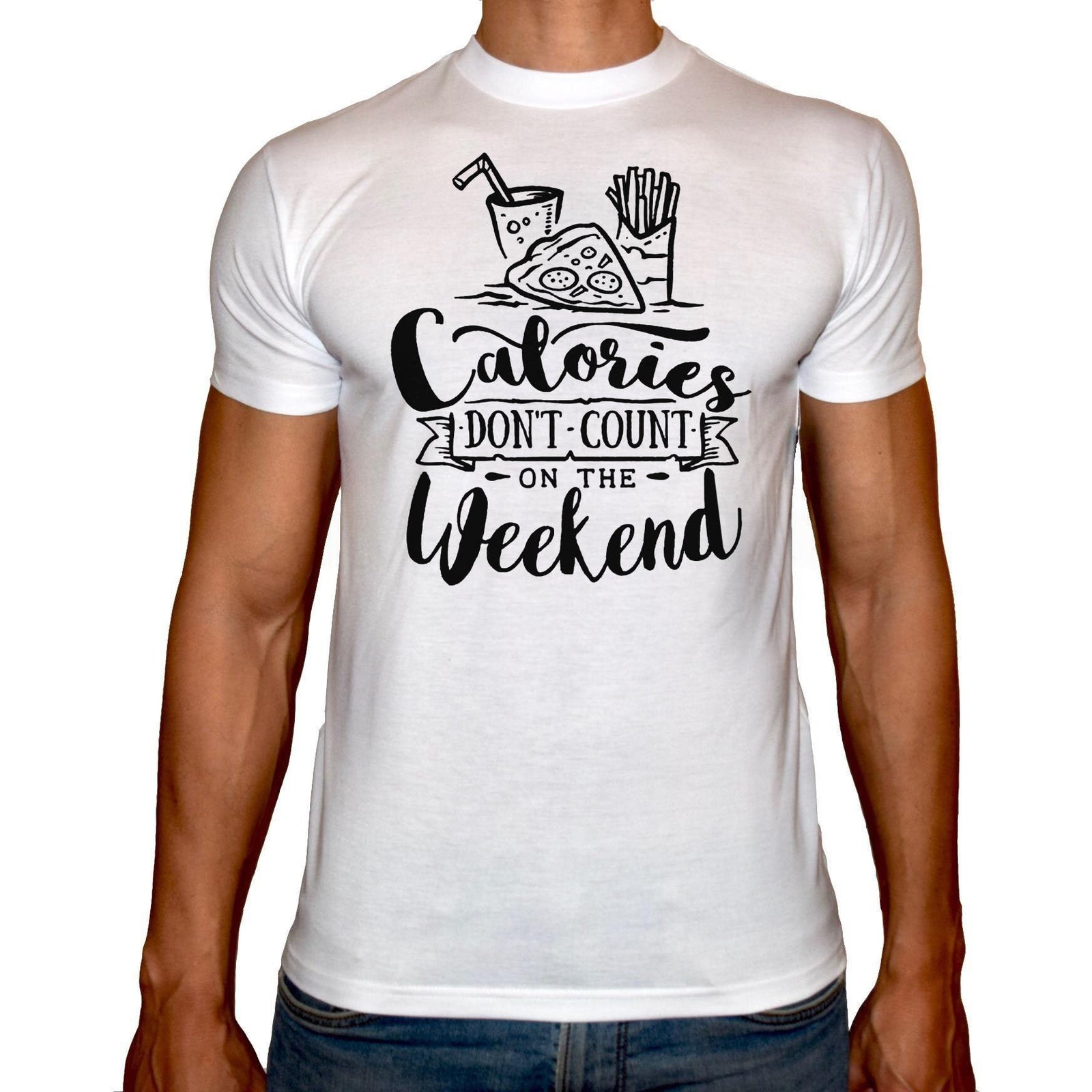 Phoenix WHITE Round Neck Printed T-Shirt Men (Calories) - 3alababak