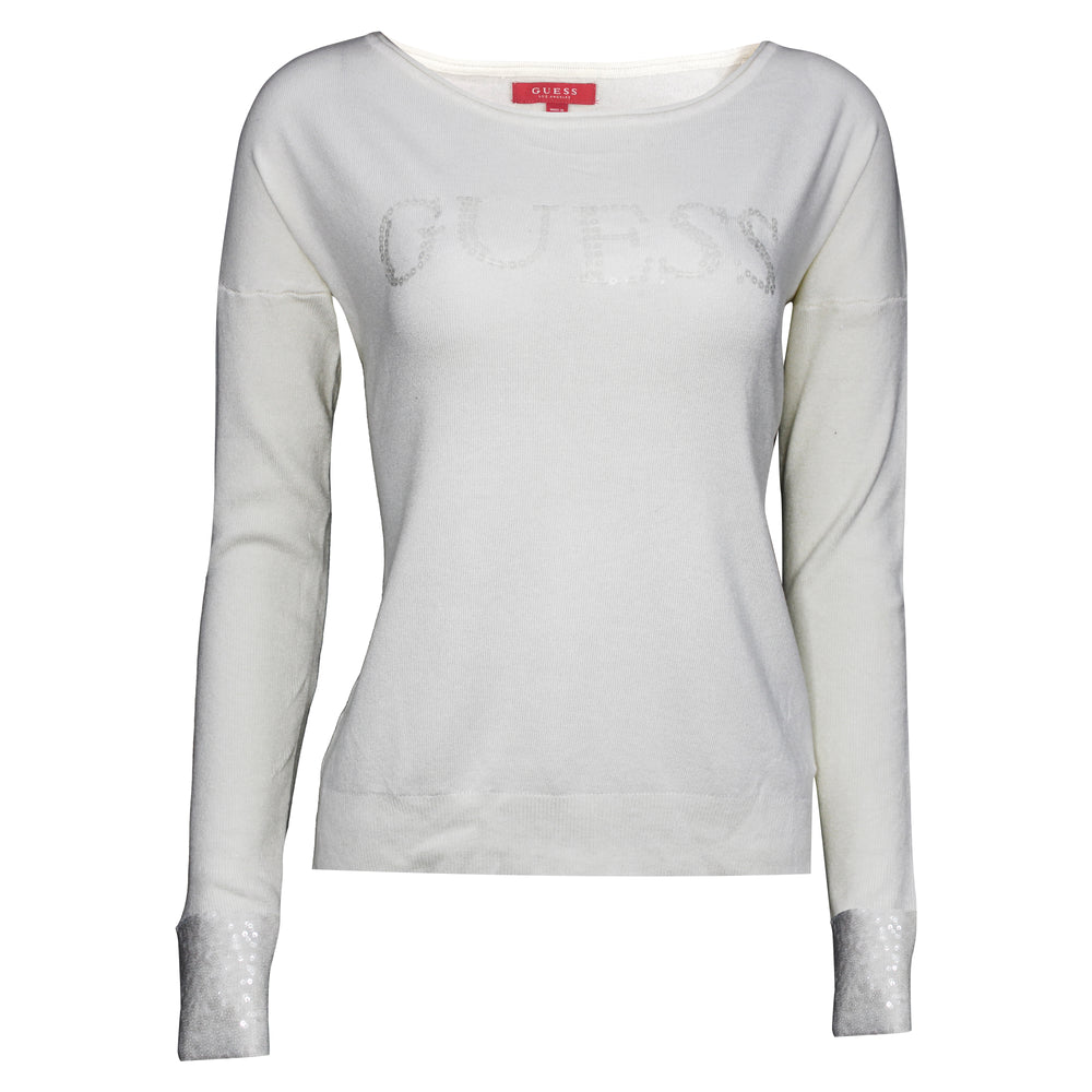 Guess Women Long Sleeve White Sweater Top - 3alababak