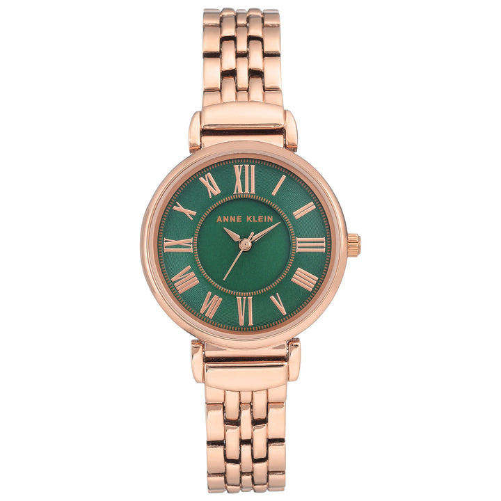 Anne Klein Women's AK/2158GNRG Rose Gold/Green Bracelet Watch