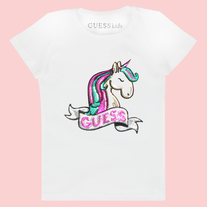 Guess Kids Unicorn White Cotton T-shirt - 3alababak