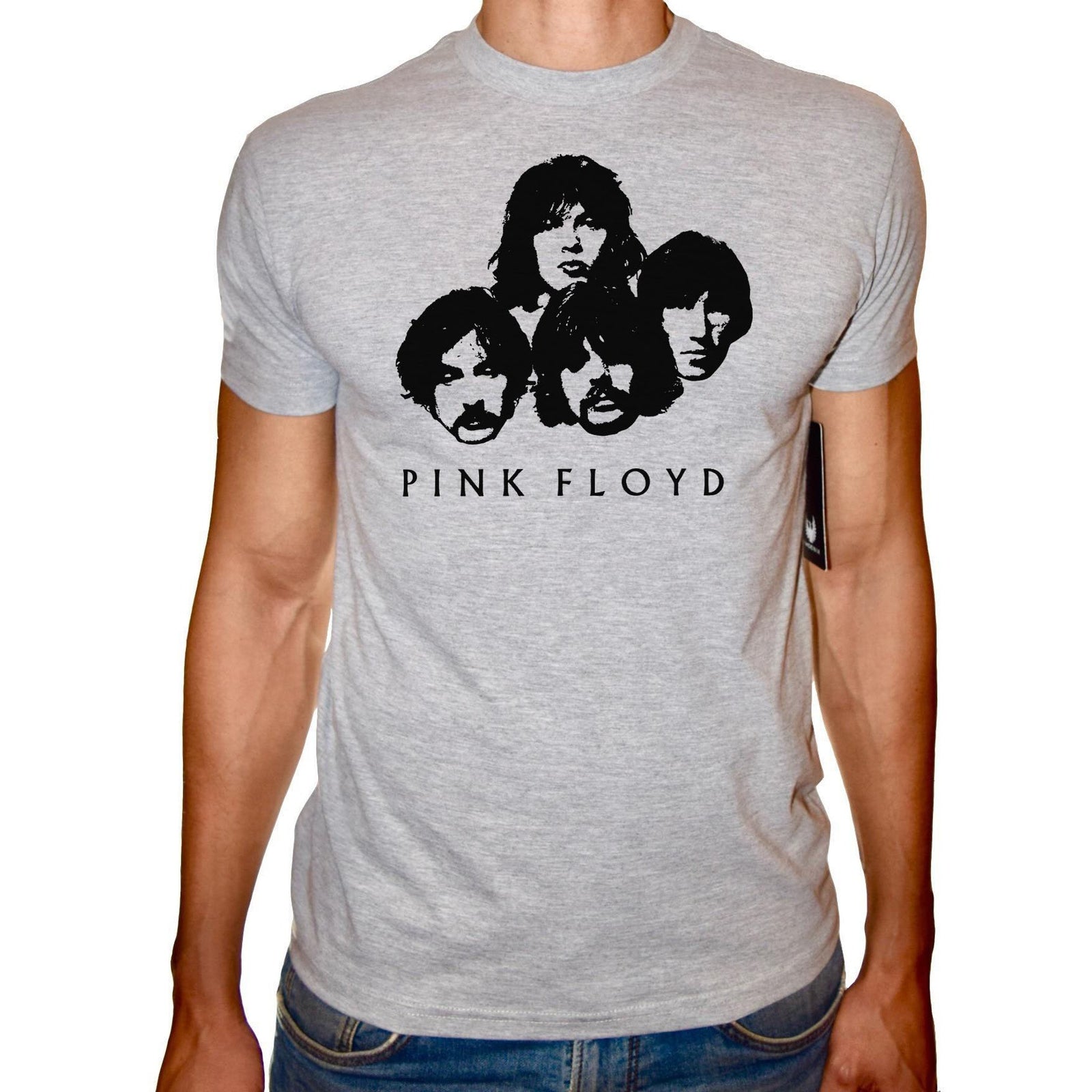 Phoenix GREY Round Neck Printed T-Shirt Men (Pink floyed) - 3alababak