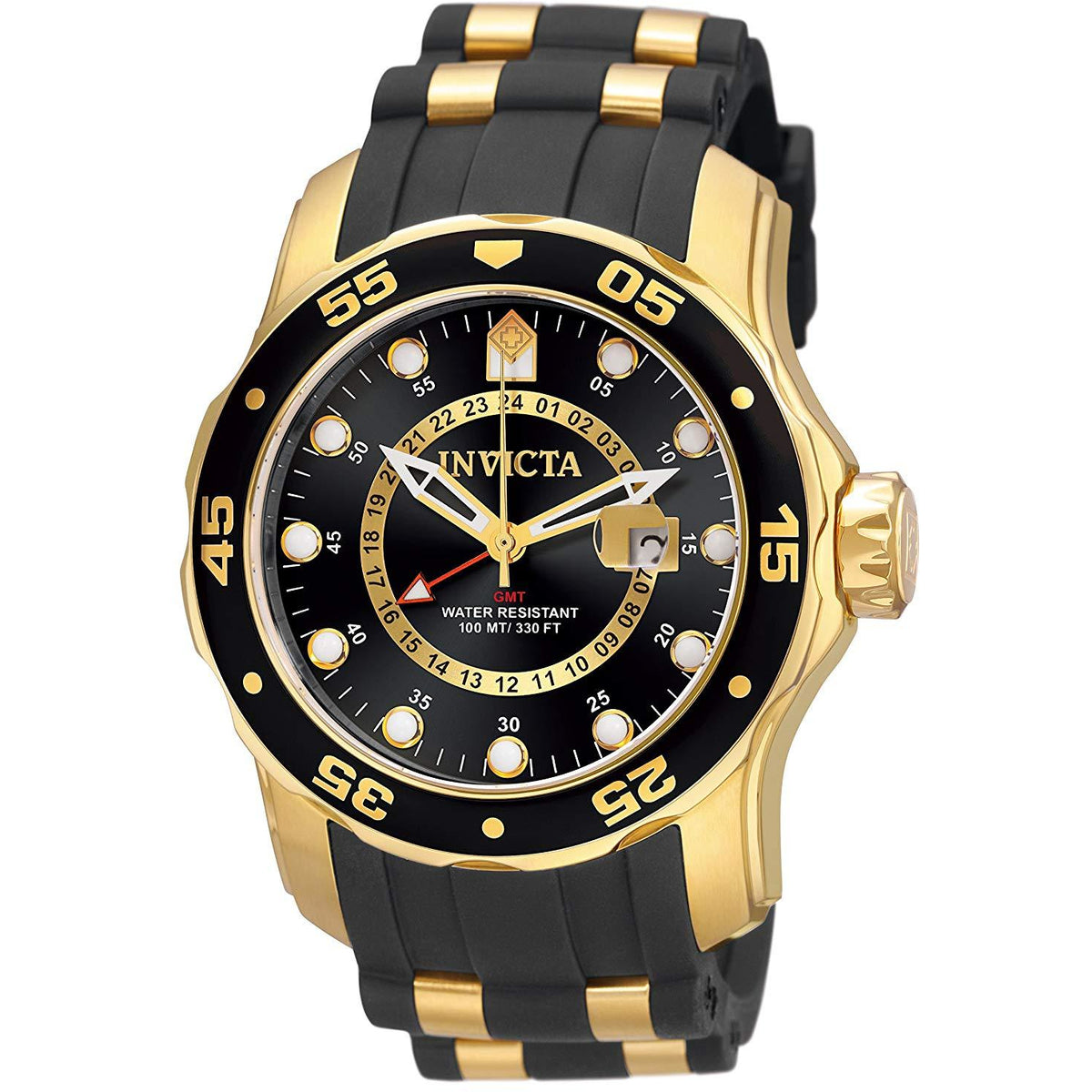 Invicta Men's 6991 Pro Diver Collection GMT 18k Gold-Plated Stainless Steel Watch with Black Band - 3alababak