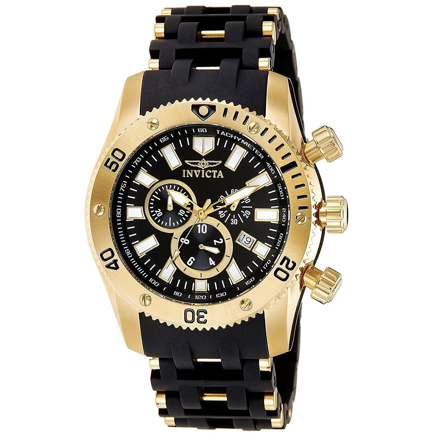 Invicta Men's 0140 Sea Spider Collection 18k Gold Ion-Plated and Black Polyurethane Watch - 3alababak
