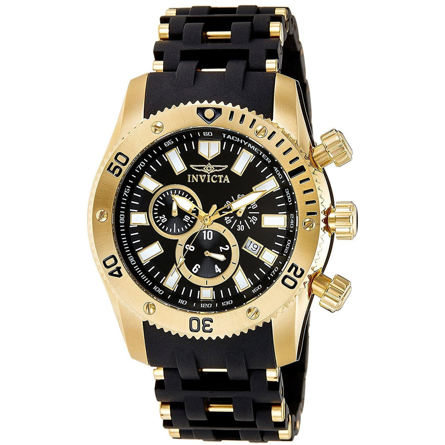 Invicta Men's 0140 Sea Spider Collection 18k Gold Ion-Plated and Black Polyurethane Watch - 3alababak