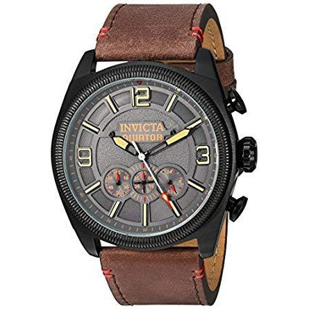 Invicta Men's Aviator Stainless Steel Quartz Watch with Leather-Calfskin Strap Model: 22988 - 3alababak