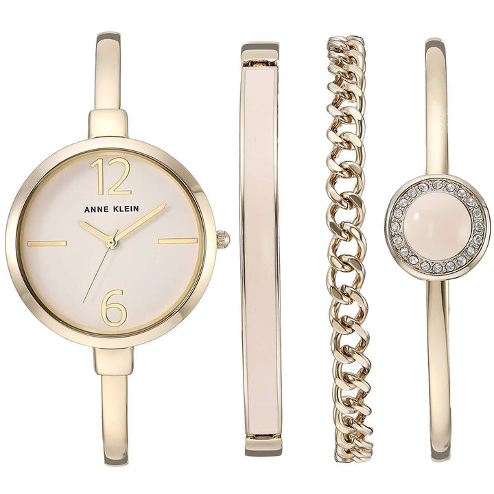 Anne Klein Women's AK/3290LPST Gold-Tone Bangle Watch and Swarovski Crystal Accented Bracelet Set