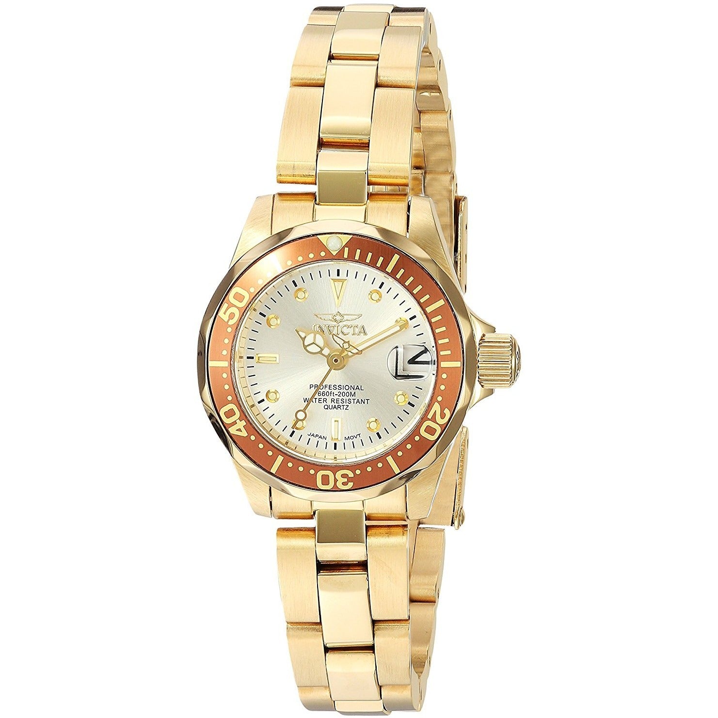 Invicta Women's 12527 Pro-Diver 18k Gold Ion-Plated Stainless Steel and Champagne Dial Bracelet Watch - 3alababak