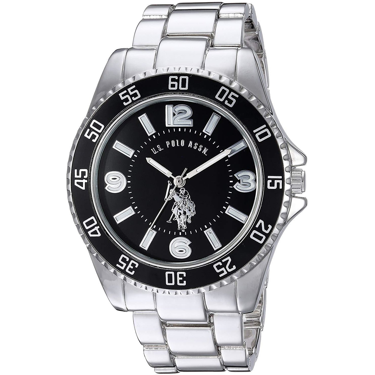 U.S. Polo Assn. USC80515 Men's Silver-Toned Watch with a Black Dial - 3alababak