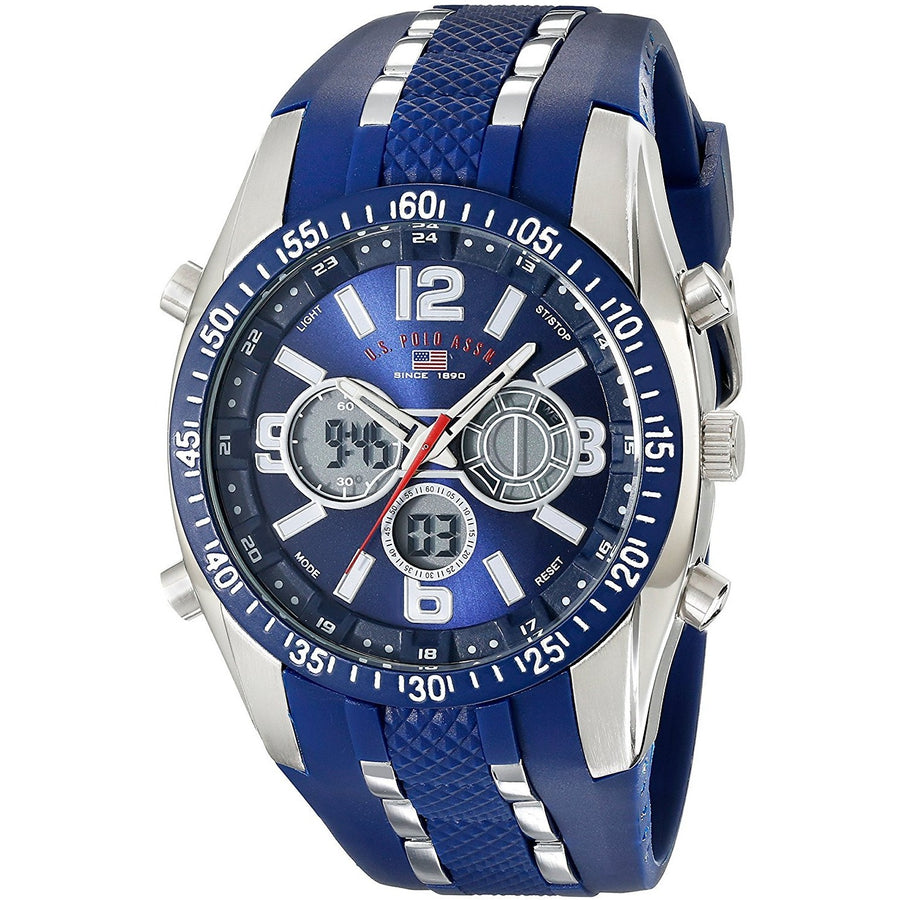 U.S. Polo Assn. Sport Men's US9284 Blue and Silver-Tone Analog/Digital Chronograph Watch - 3alababak