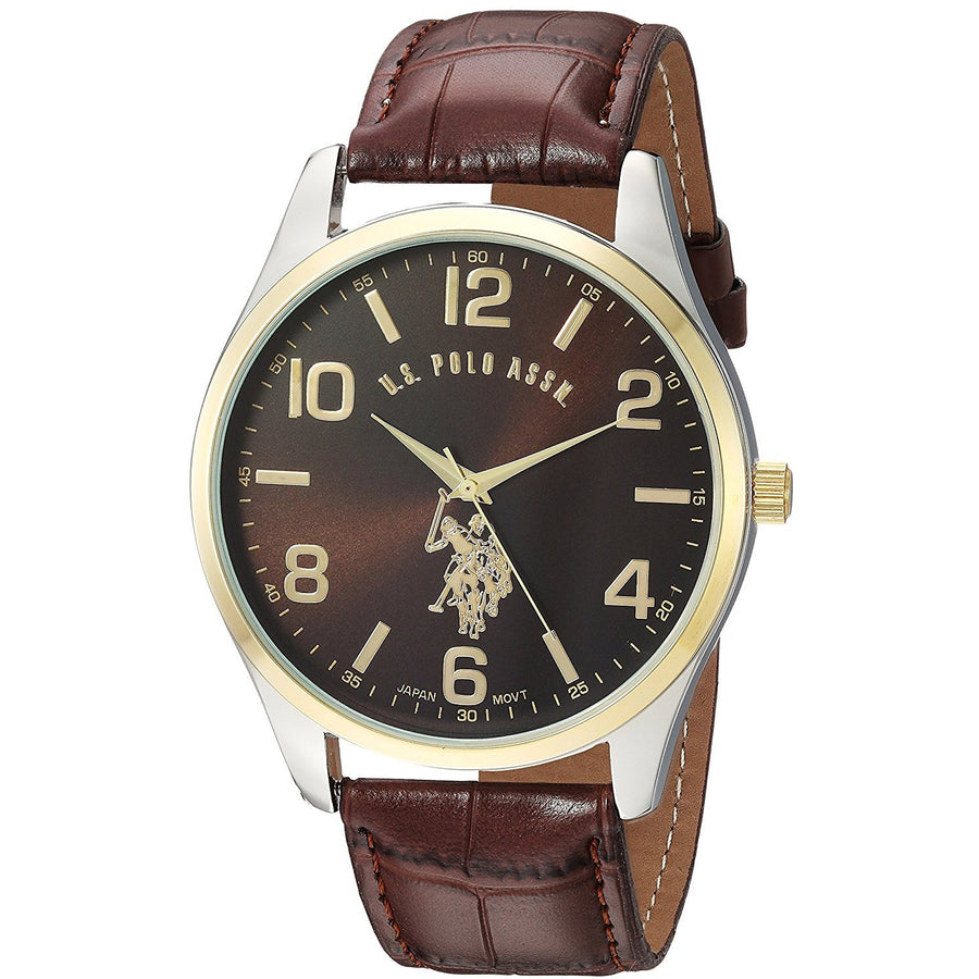 U.S. Polo Assn. Classic Men's USC50225 Watch with Brown Faux-Leather Strap - 3alababak