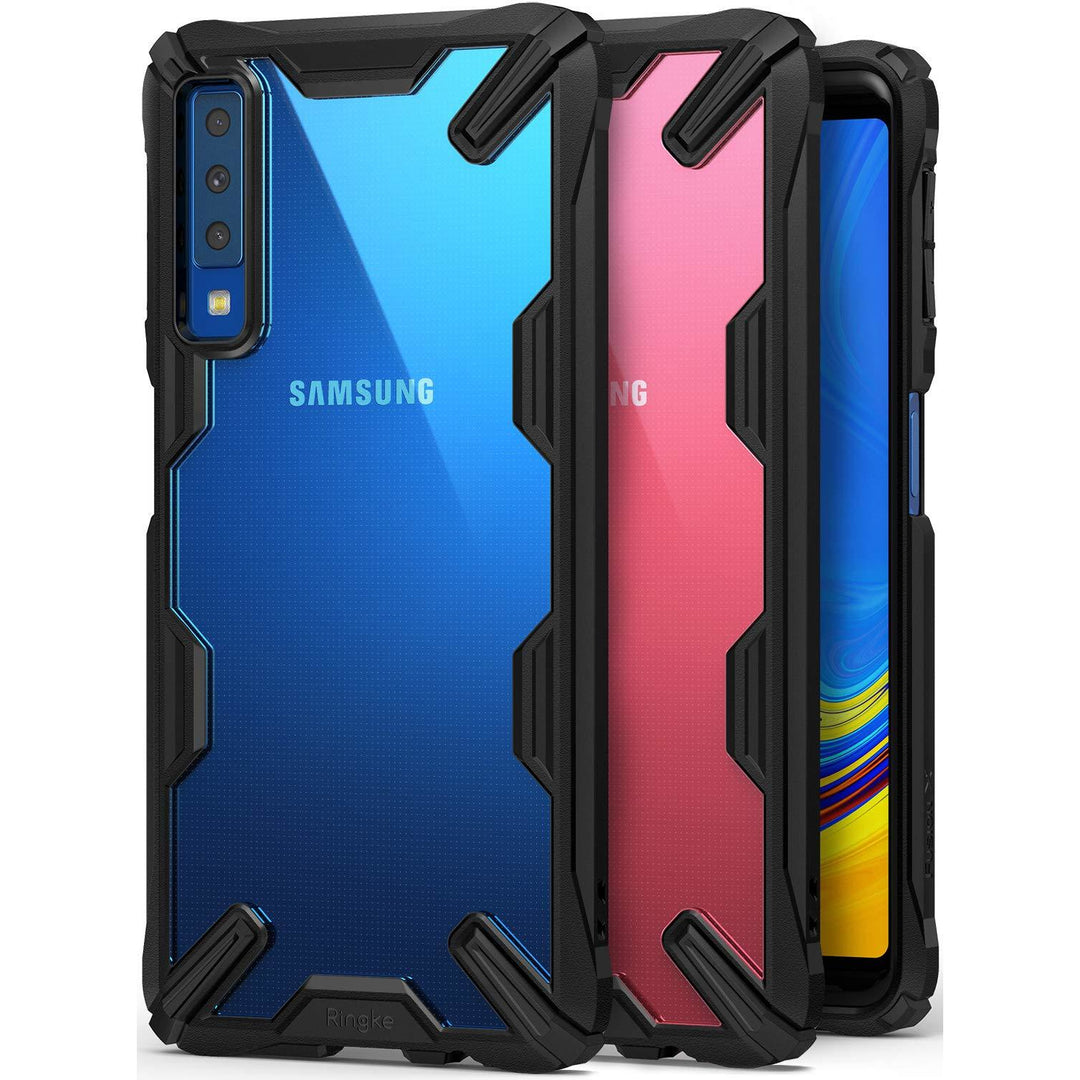 Ringke Fusion-X [Black] Designed for Galaxy A7 2018 Case Cover Clear Dot PC Back with Rugged TPU Bumper Anti Rainbow Effect [Straps Access Design]