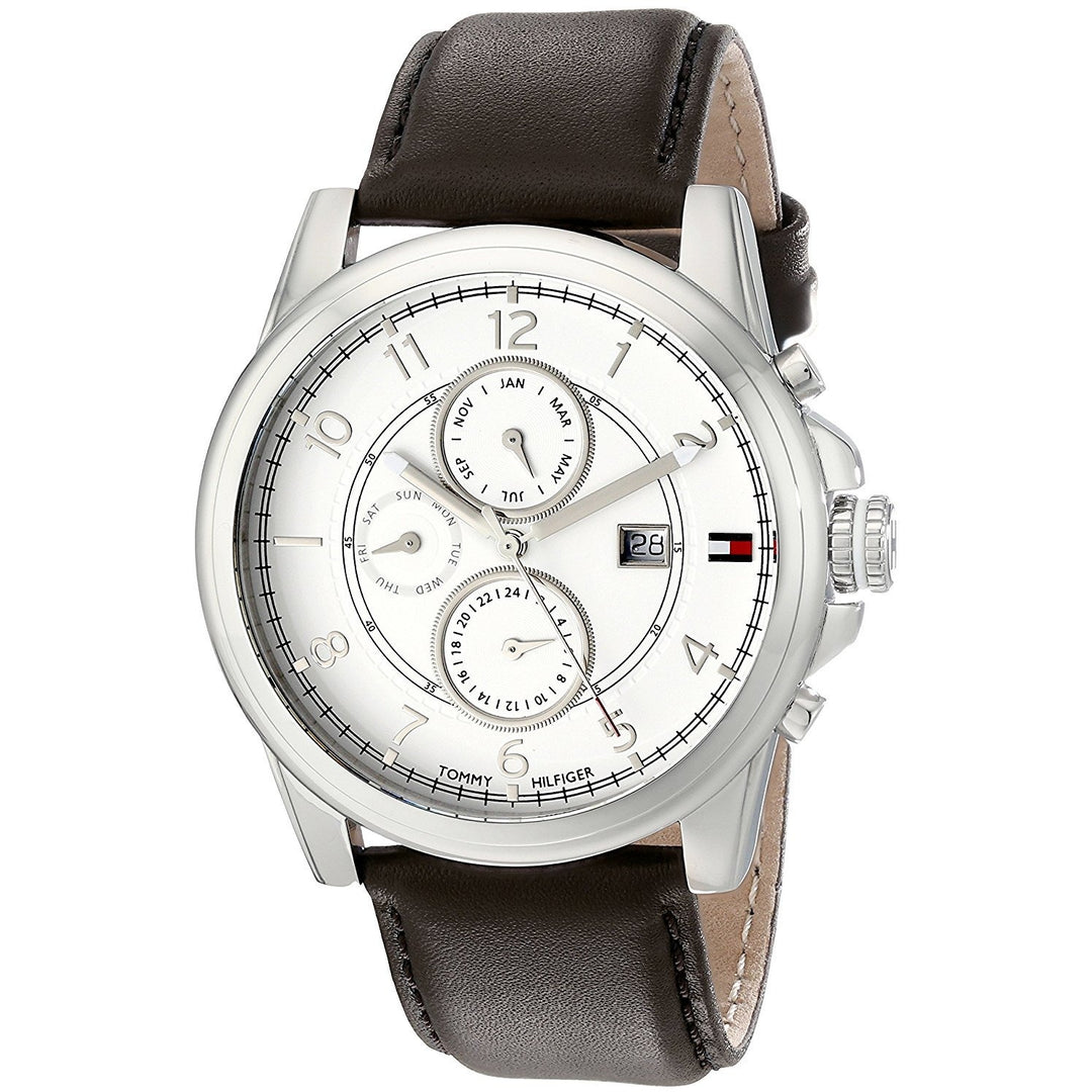 Tommy Hilfiger Men's 1710294 Stainless Steel Watch with Brown Leather Band - 3alababak