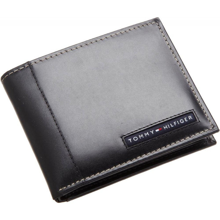 Tommy Hilfiger Men's Leather Cambridge Passcase Wallet with Removable Card Holder Black - 3alababak