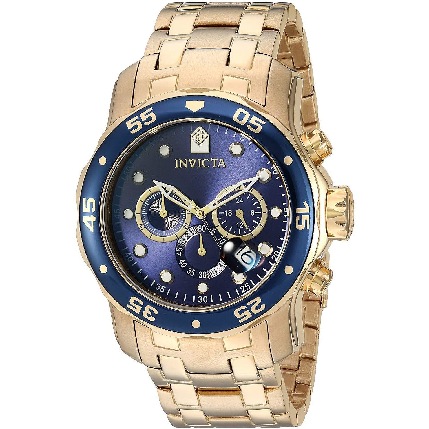 Invicta Men's 0073 Pro Diver Collection Chronograph 18k Gold-Plated Watch with Link Bracelet - 3alababak