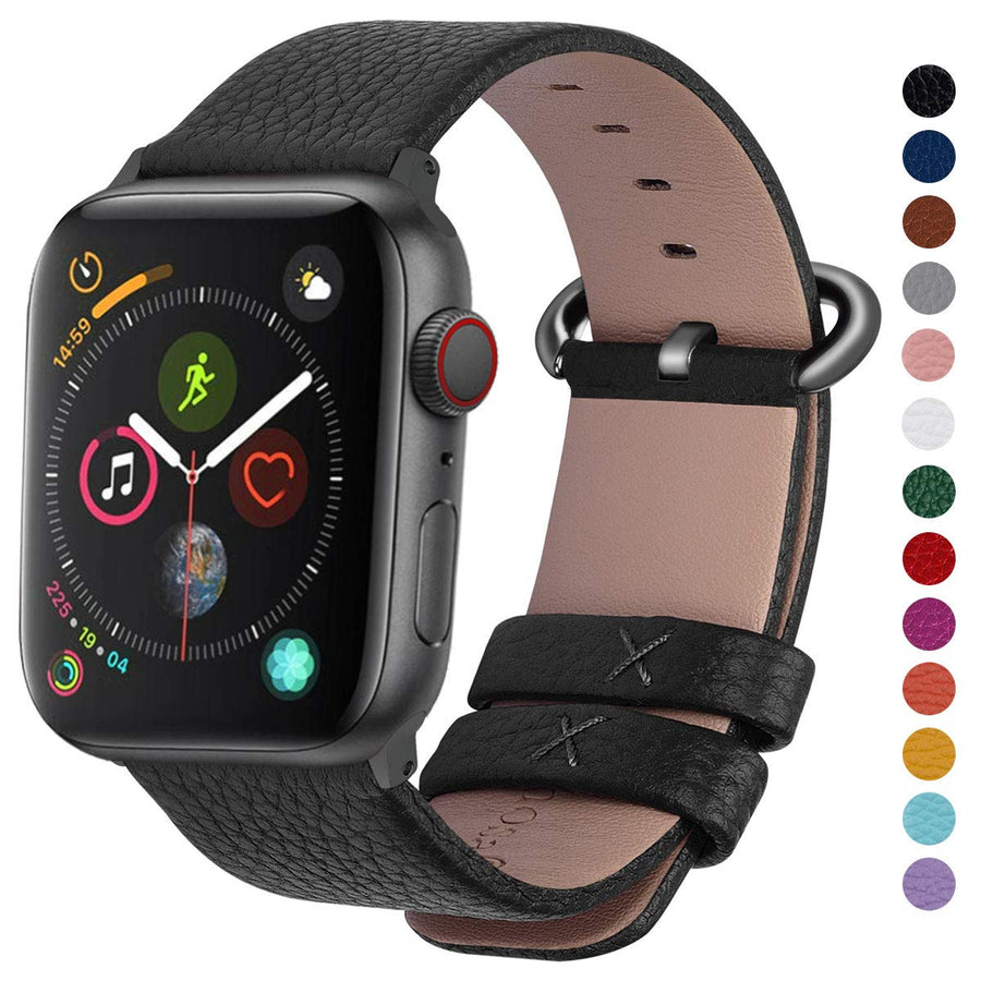 Fullmosa Apple watch band For 38mm, 40mm series 4 Models calf leather smart watch band Black -BL-GD - 3alababak