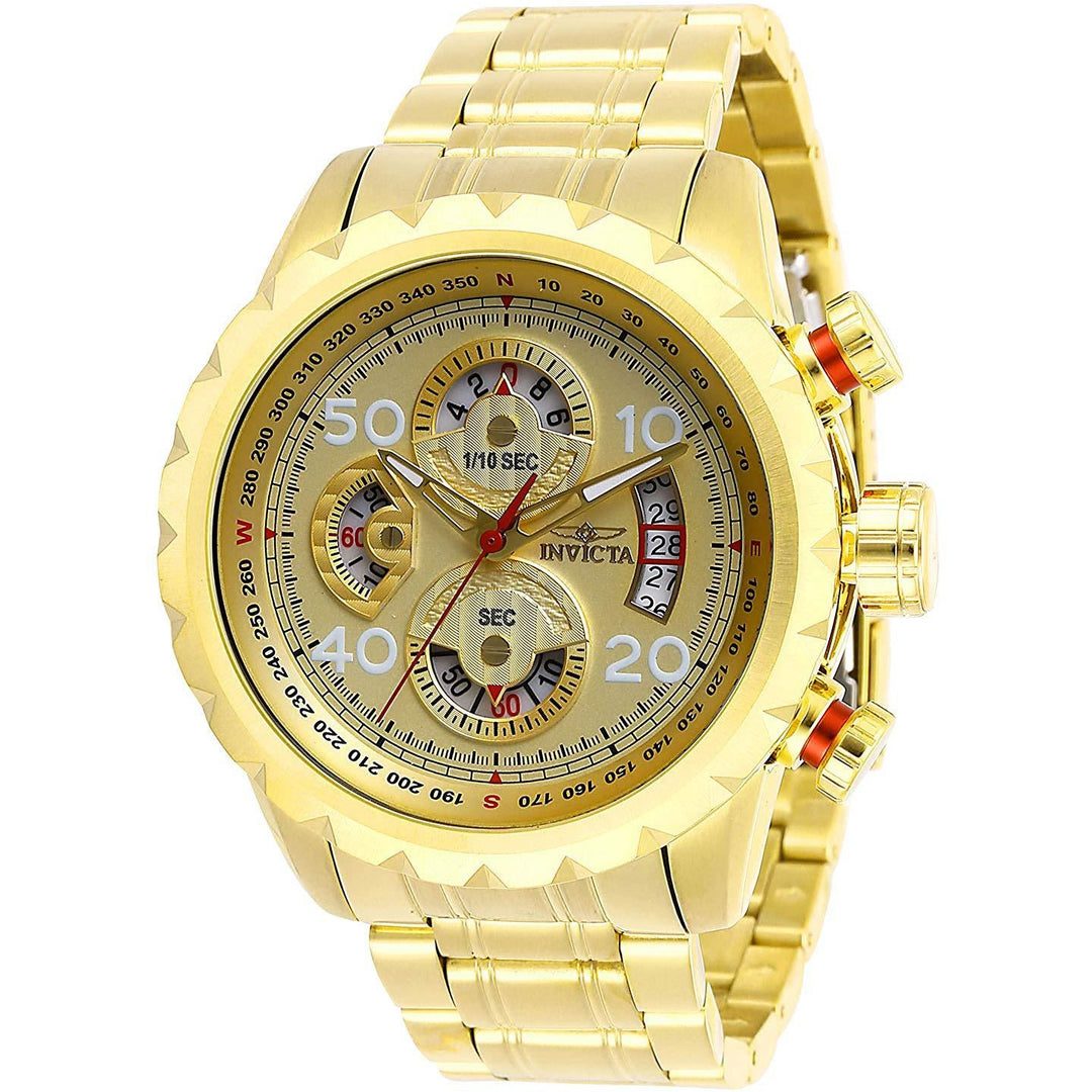 Invicta Men's Aviator Analog Quartz Watch with Stainless Steel Strap Gold 24 Model: 28161