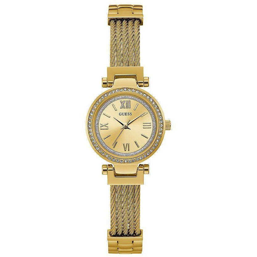 Guess Gold-Tone Stainless Steel Wire Bangle Bracelet Watch Model U1009L2 - 3alababak