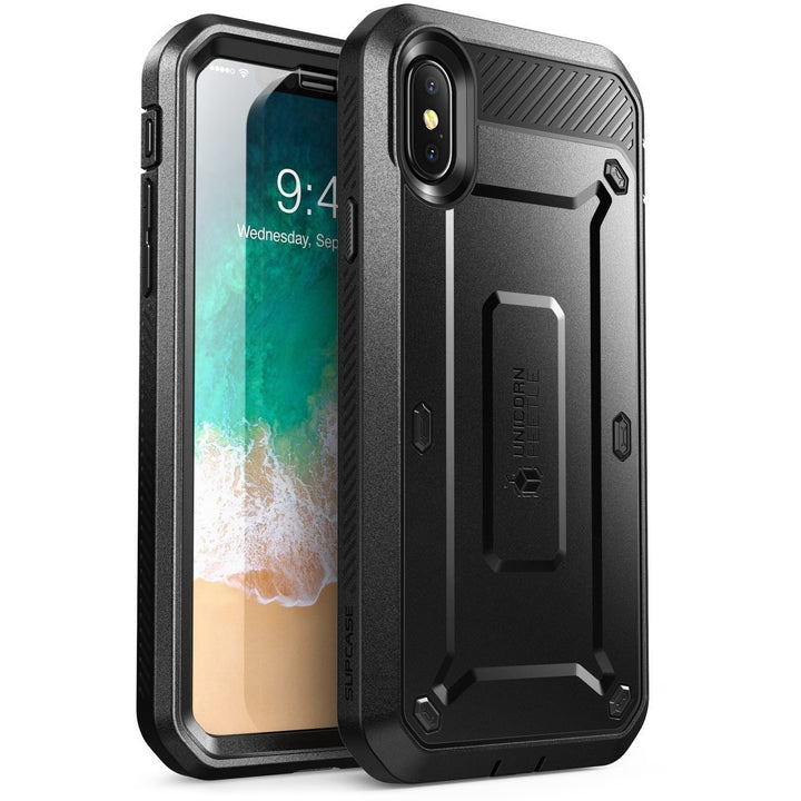 iPhone X Case, SUPCASE Full-body Rugged Holster Case with Built-in Screen Protector for Apple iPhone X (2017 Release), Unicorn Beetle PRO Series - Retail Package (Black) - 3alababak