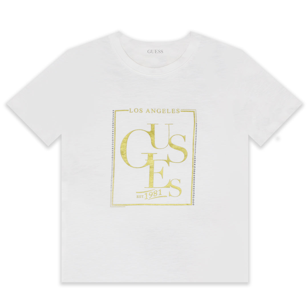 Guess Women Front Logo Print T shirt White Color 3alababak