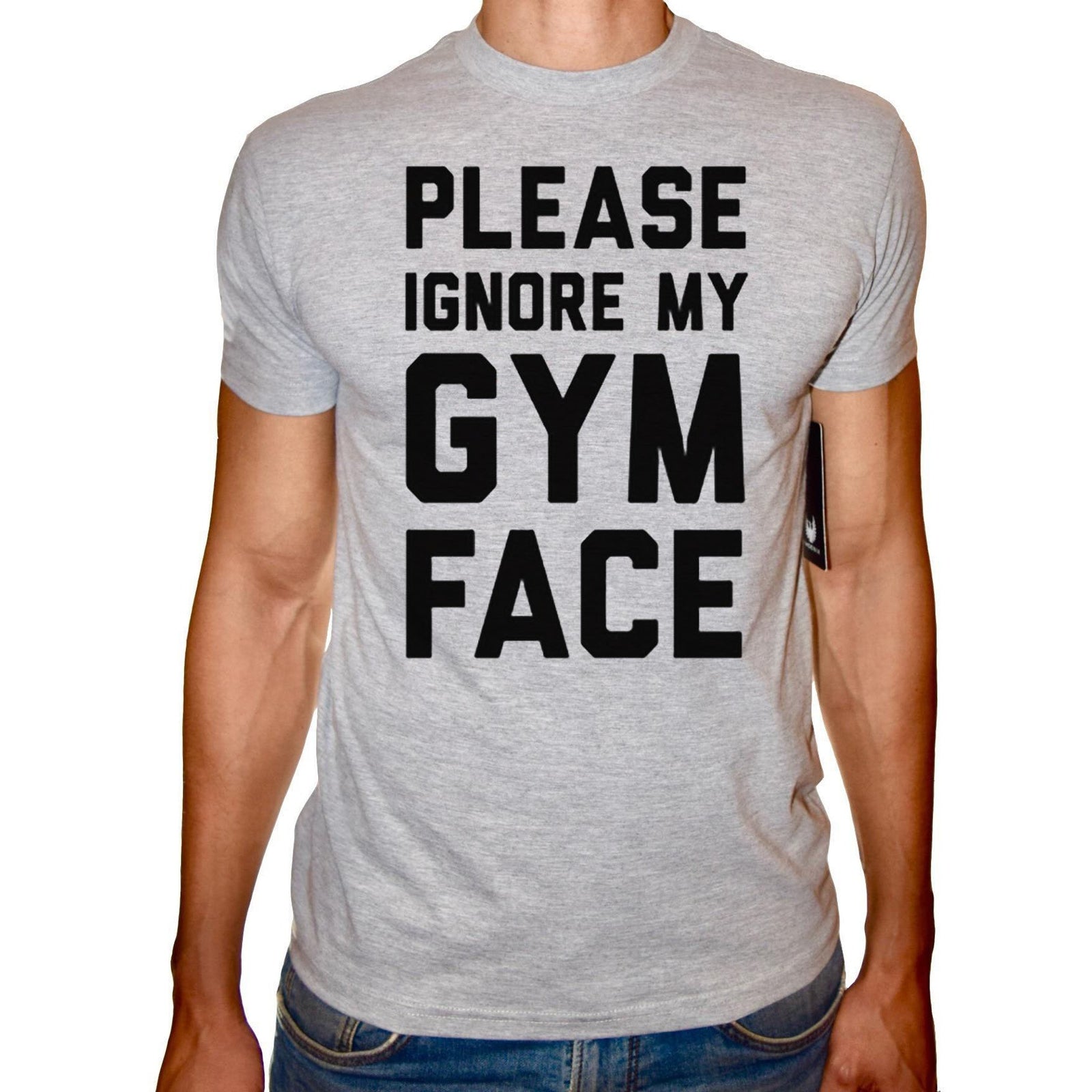 Phoenix GREY Round Neck Printed T-Shirt Men (Gym face) - 3alababak