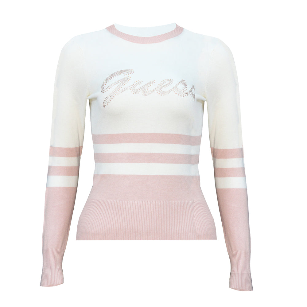 Guess Women Long Sleeve Multicolor Front Logo Sweater Top - 3alababak