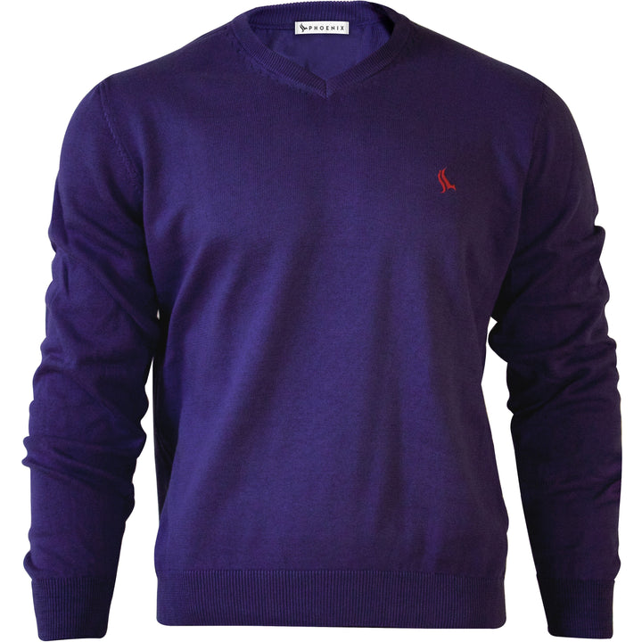 PHOENIX Purple Cotton Men's Pullover V Neck - 3alababak