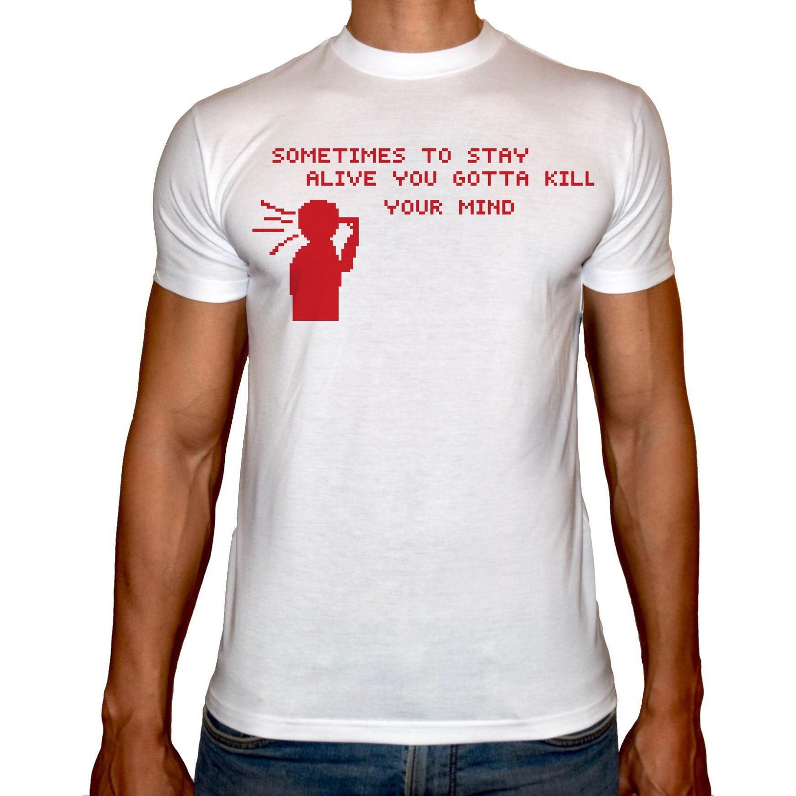 Phoenix WHITE Round Neck Printed T-Shirt Men (Kill your mind) - 3alababak