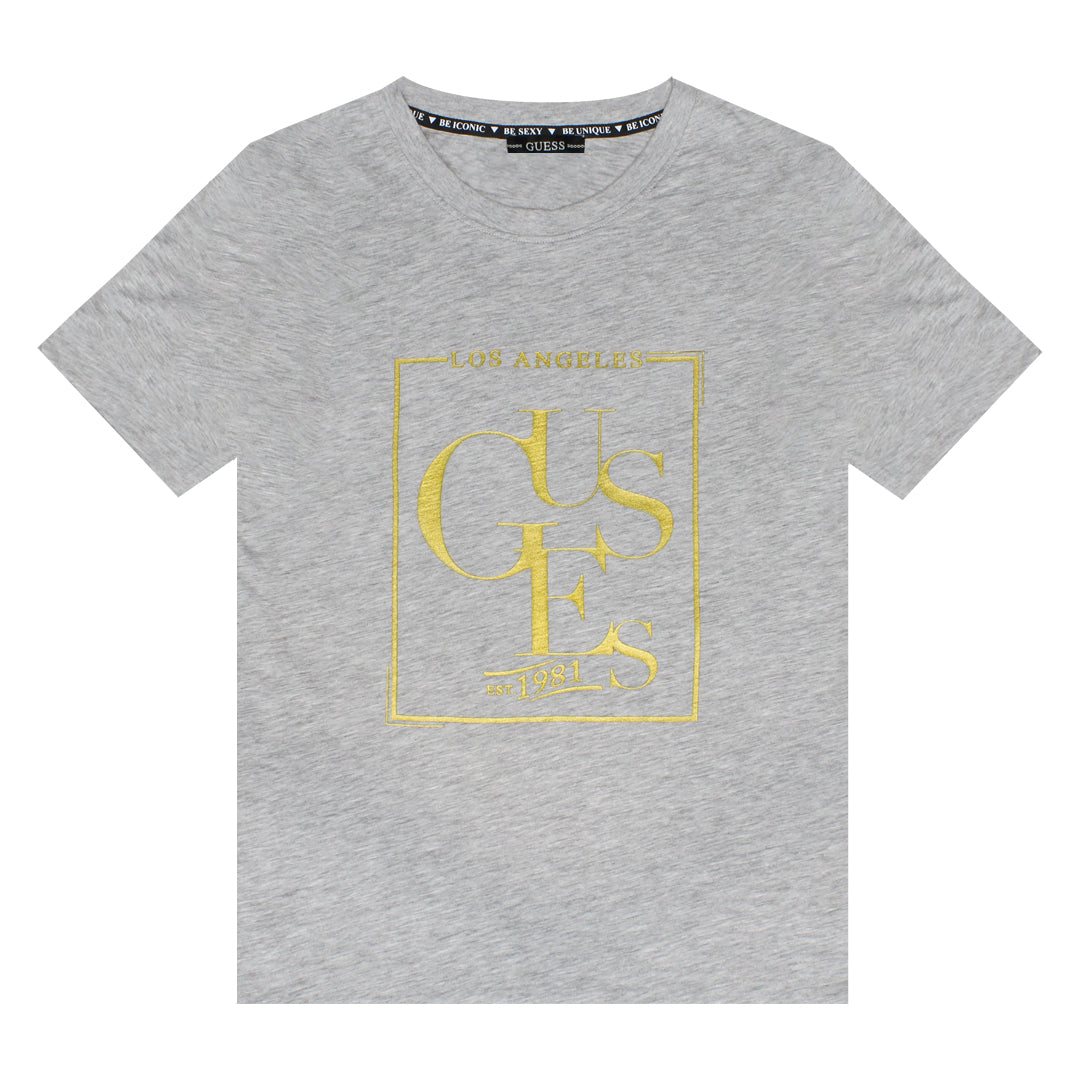 Guess Women Front Logo Print T-shirt Grey Color - 3alababak