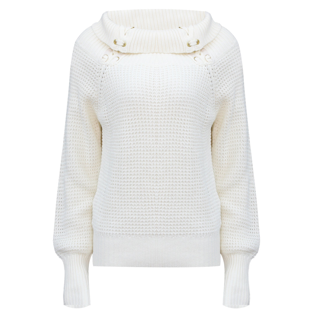 Guess Women Long Sleeve Off White High Neck Sweater Top - 3alababak