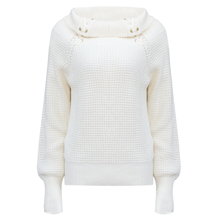 Guess Women Long Sleeve Off White High Neck Sweater Top - 3alababak