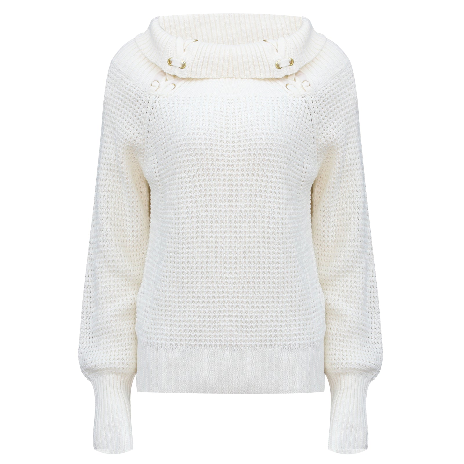 Guess Women Long Sleeve Off White High Neck Sweater Top - 3alababak