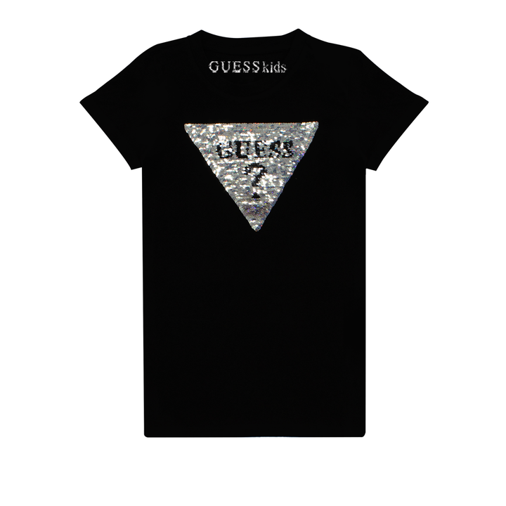 Guess Kids Black Cotton Glitter Front Logo T-shirt - 3alababak