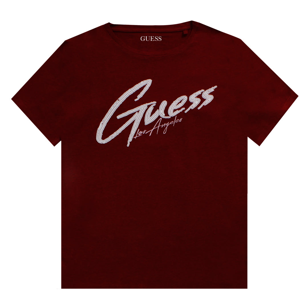Guess Women Logo Front T-shirt Red Color