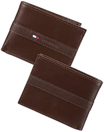 Tommy Hilfiger 31TL22X062 Men's Thin Sleek Casual Bifold Wallet , Cognac Brown - 3alababak