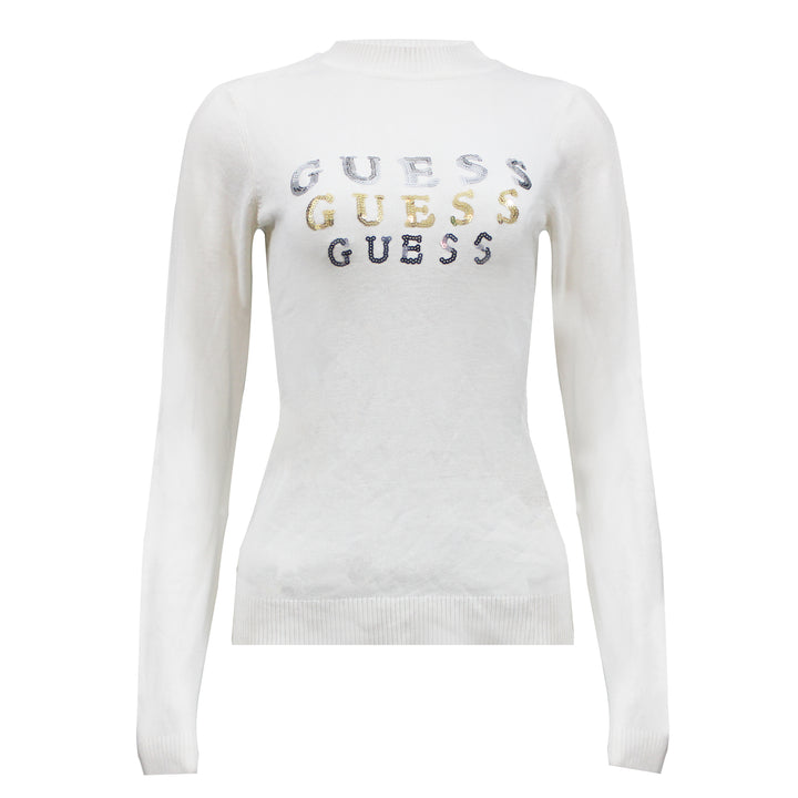 Guess Women Long Sleeve Round Neck White Sweater Top - 3alababak