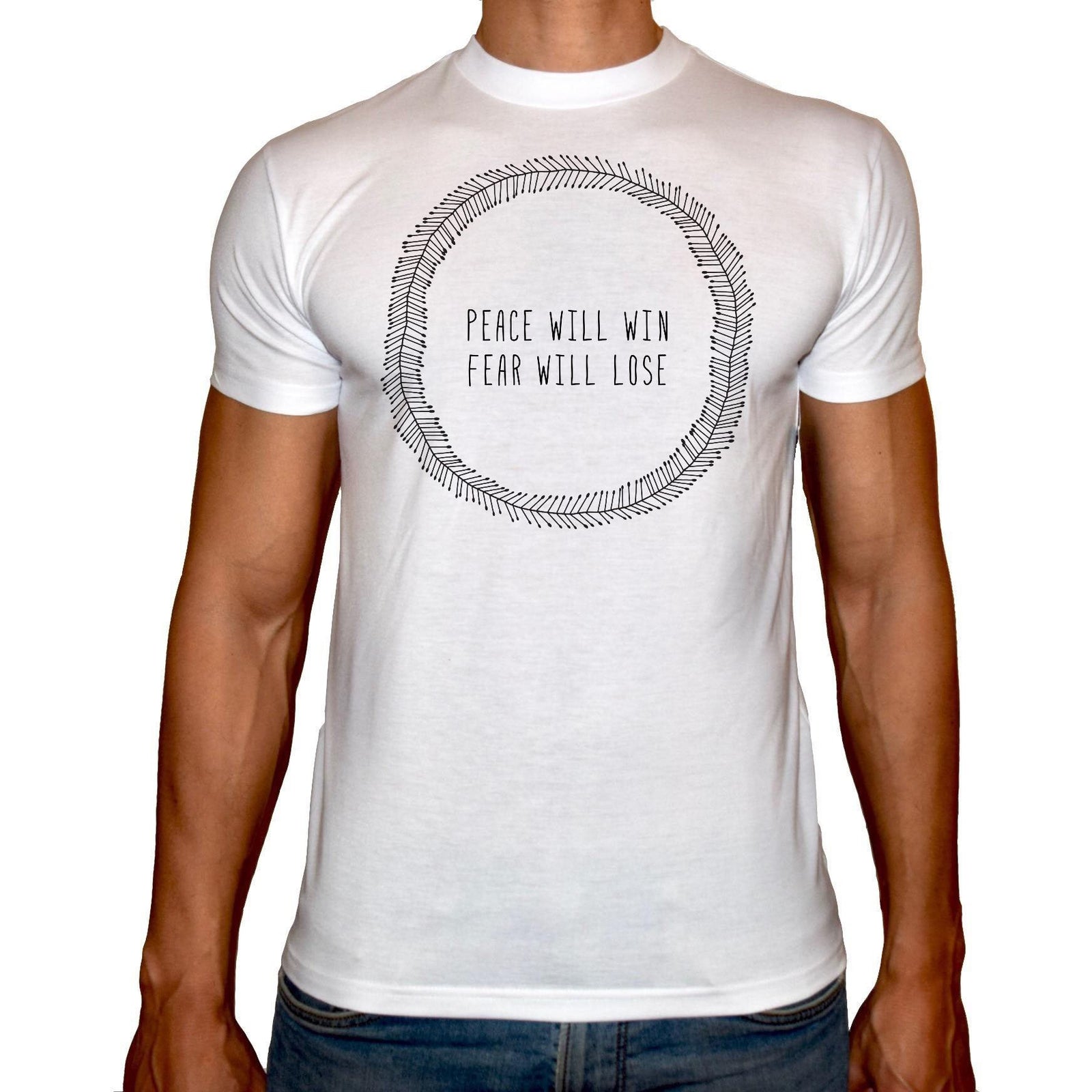 Phoenix WHITE Round Neck Printed Shirt Men (Peace) - 3alababak