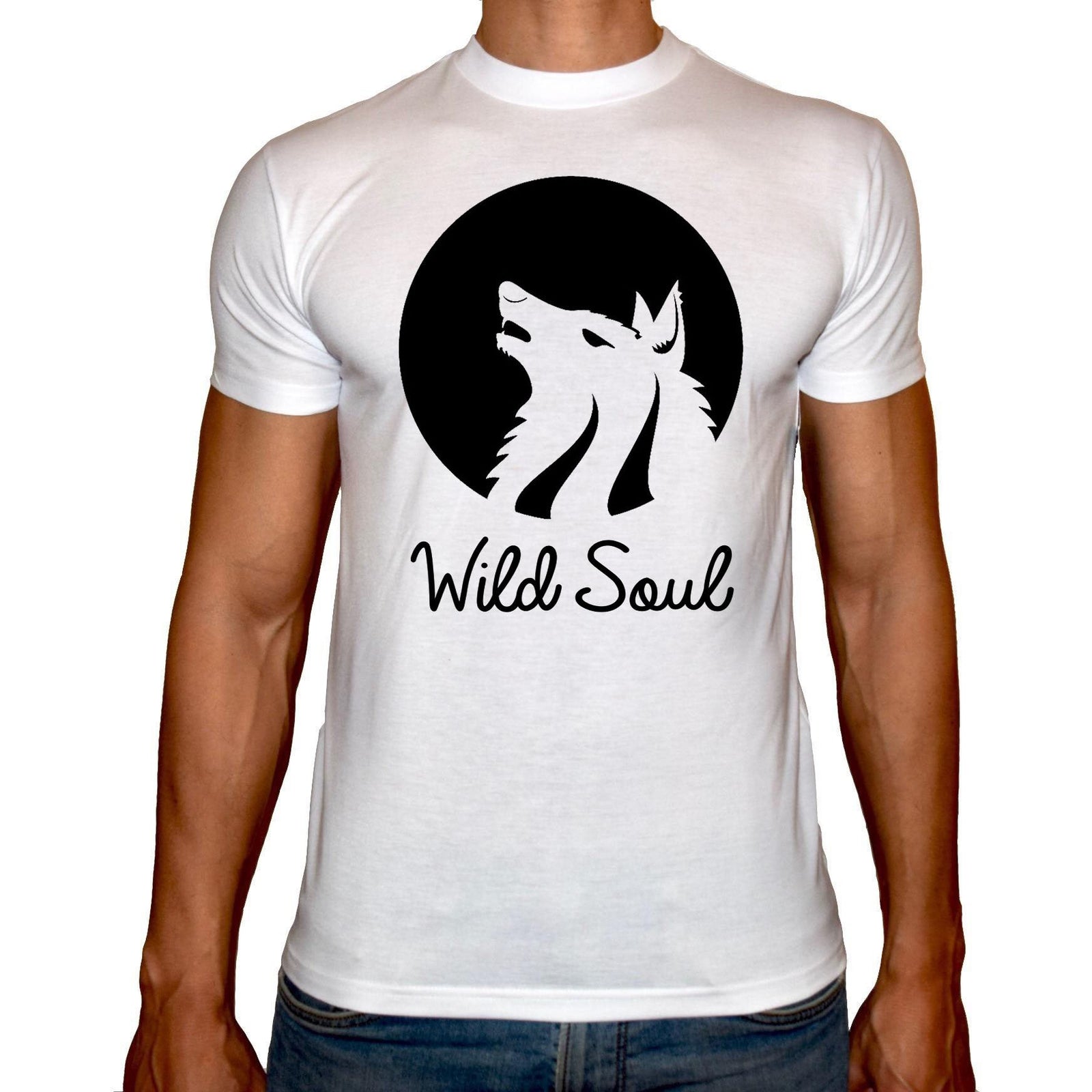 Phoenix WHITE Round Neck Printed Shirt Men (Wolf) - 3alababak