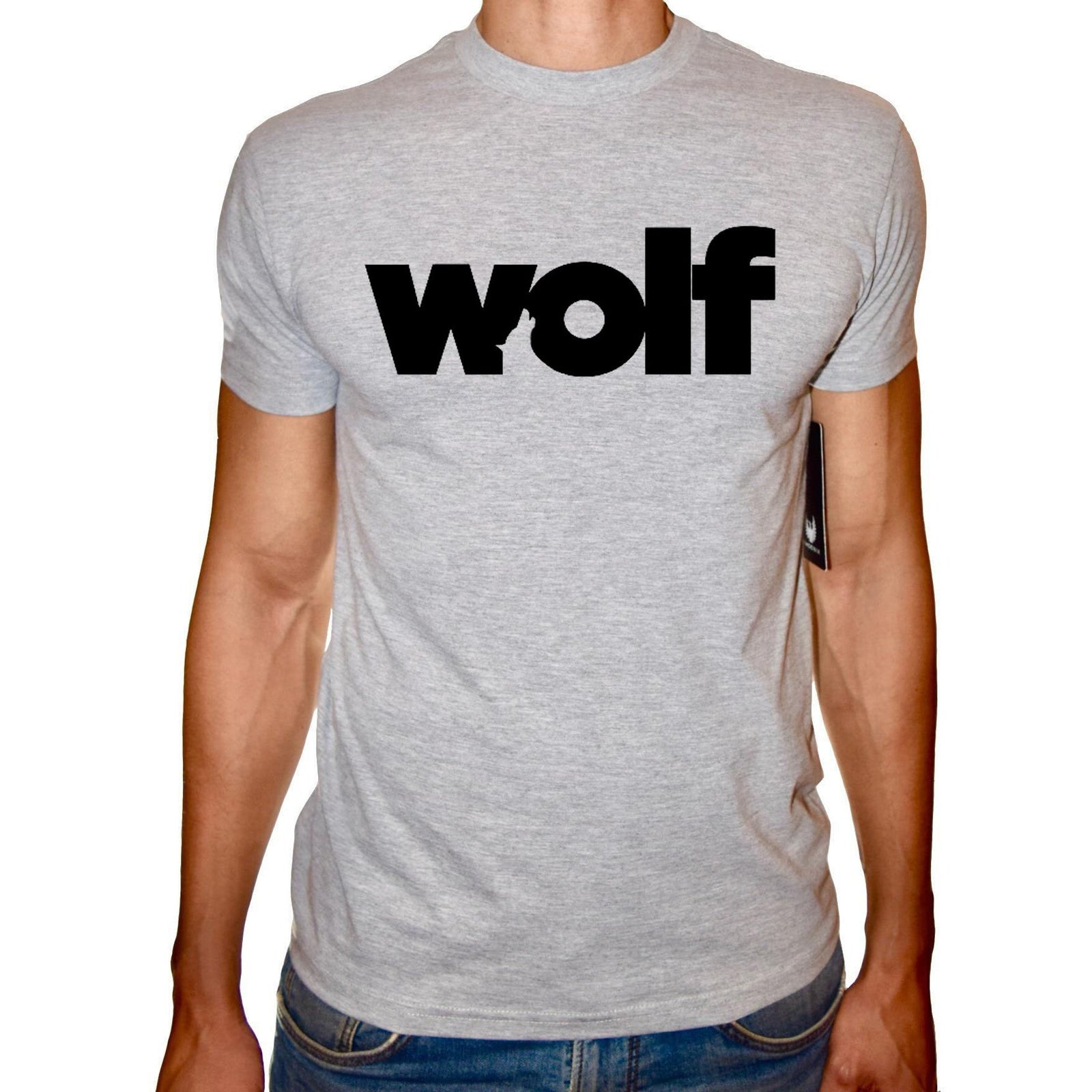 Phoenix GREY Round Neck Printed Shirt Men (Wolf) - 3alababak